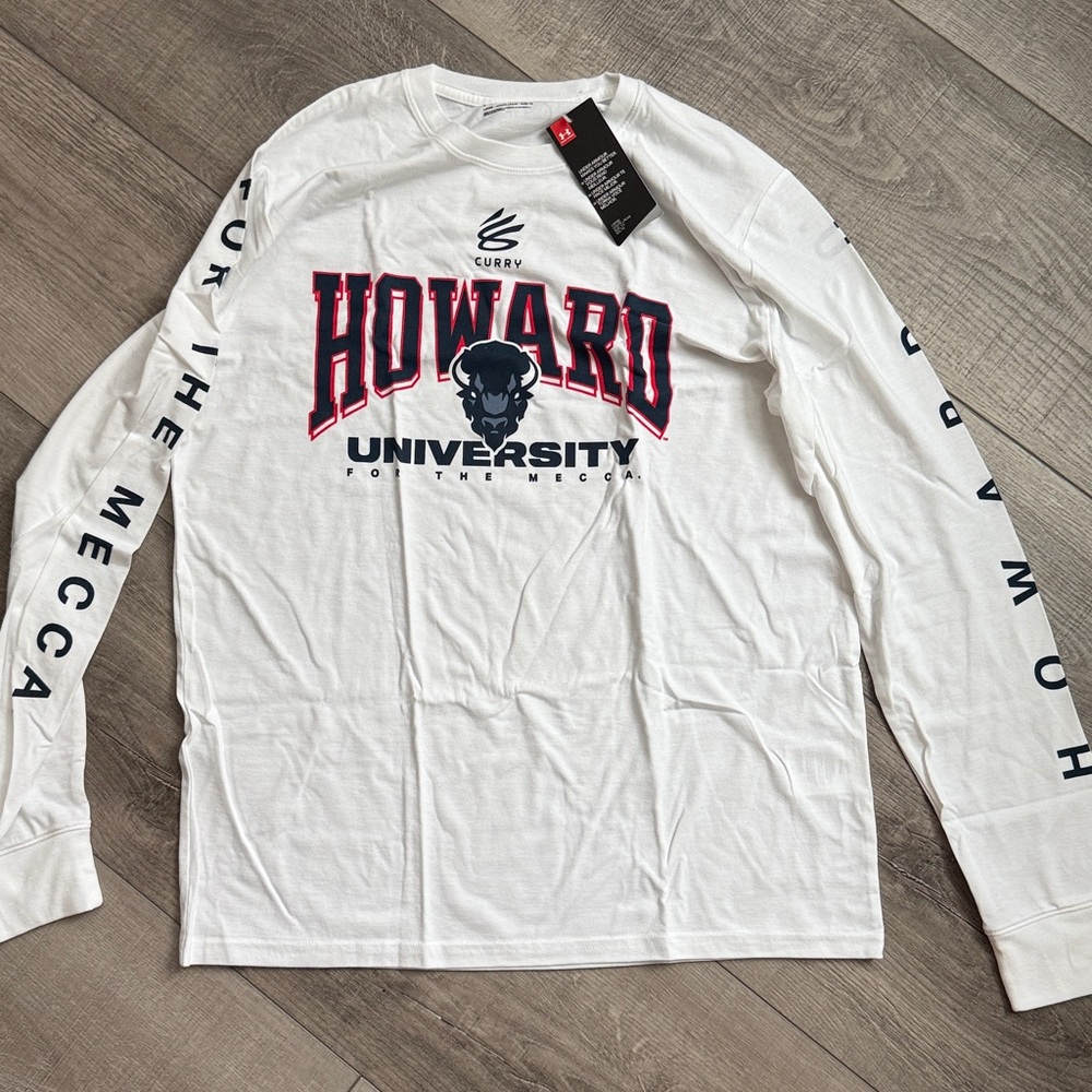 NWT HOWARD U. Under Armour White Long Sleeve T-Shirt, men’s Large